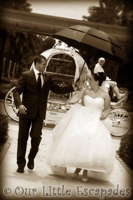 jane darren cinderellas carriage rain disney fairy tale wedding