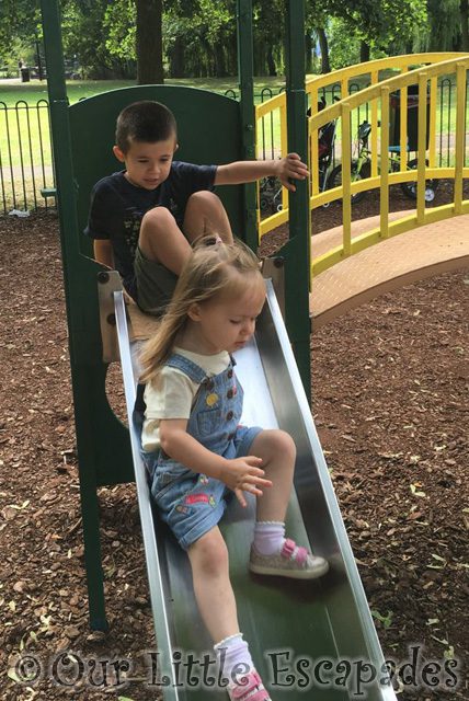 ethan little e going down slide playground August 2016