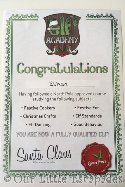 completion certificate center parcs elf academy