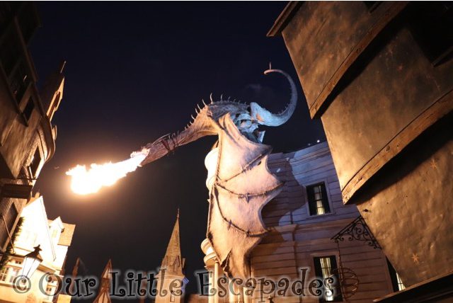gringotts fire breathing dragon night diagon alley harry potter universal florida