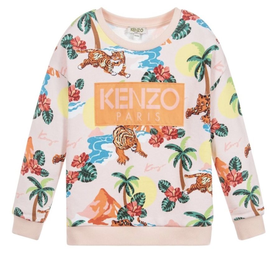 kenzo girls hawai pink printed sweater