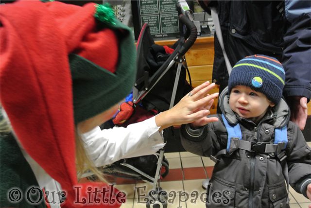ethan elf high five breakfast with santa colchester zoo
