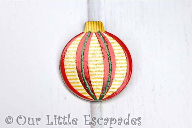 yellow striped pattern magnetic christmas tree bauble