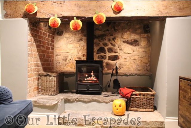 jack o lantern orchard cottage fireplace