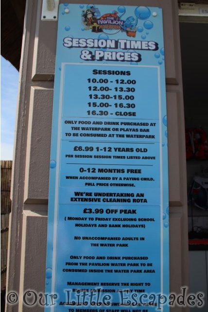 session times prices clacton pavilion water park