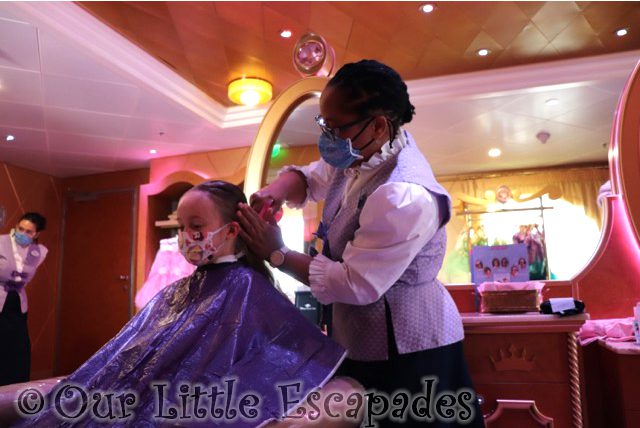 little e having hair done bibbidi bobbidi boutique after covid closures