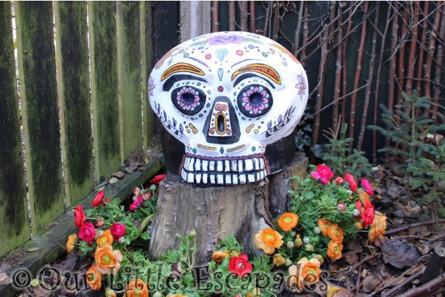 purple details decorated day of the dead skull colchester zoo