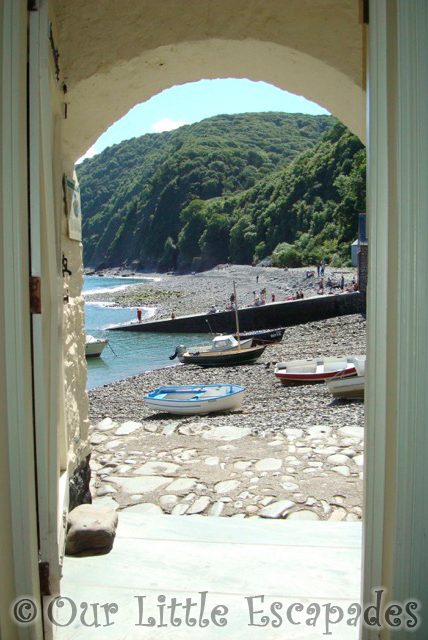 clovelly beach view from inside red lion hotel