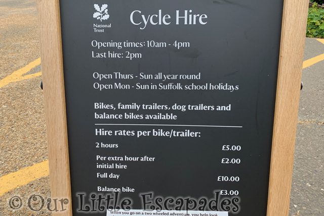 cycle hire price board ickworth estate