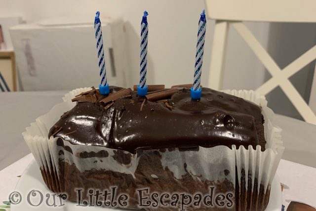 chocolate cake blue candles
