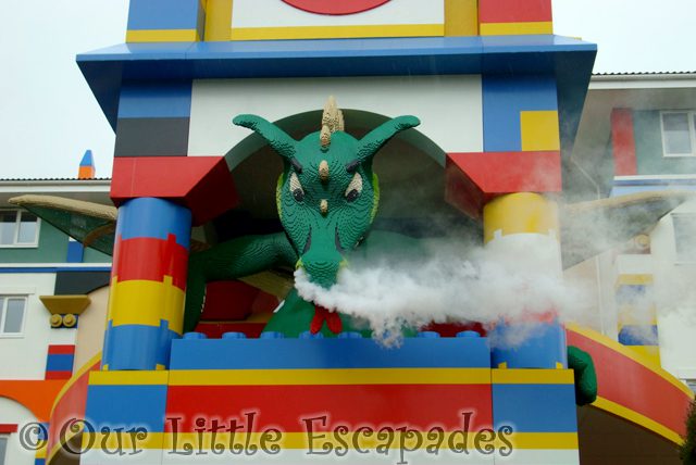 green dragon breathing smoke legoland windsor hotel entrance