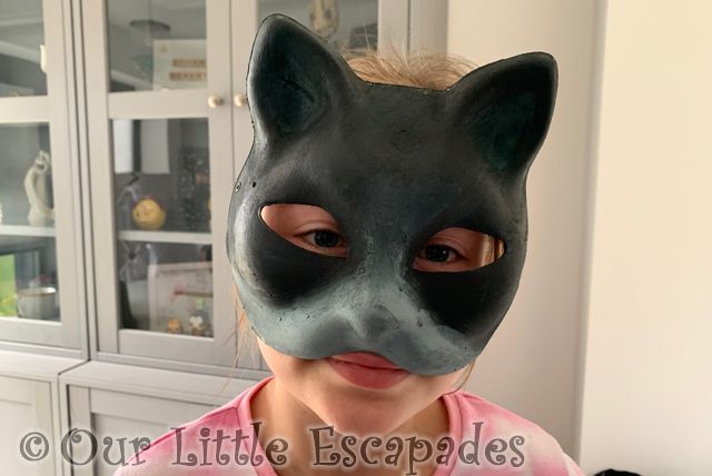 little e wearing homemade black cat mask project 365 2023